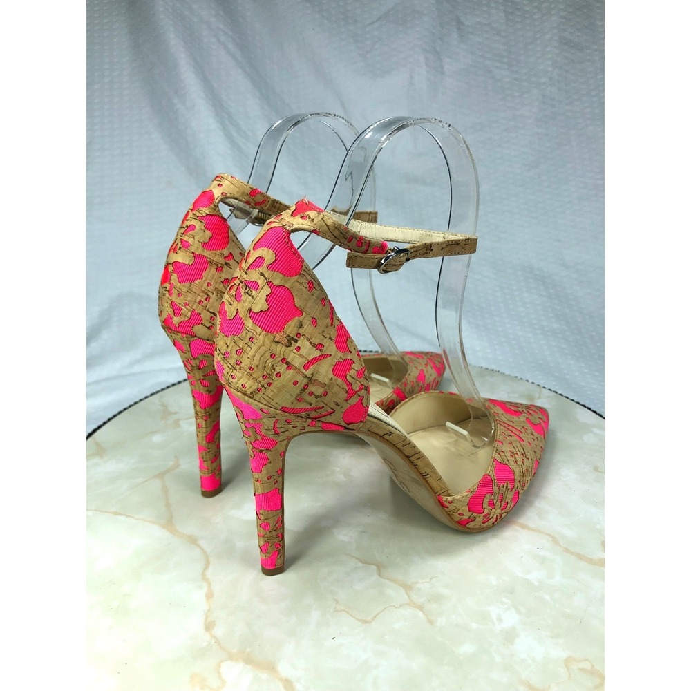 Jessica Simpson Floral Cork Ankle Strap Stilettos Heel Women 8 Pink Pointed Toe - Picture 6 of 12